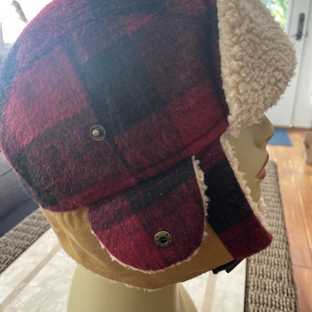 Buffalo plaid faux fur trim aviator trapper hat